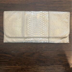 Deena & Ozzy Gold Snakeskin Clutch
